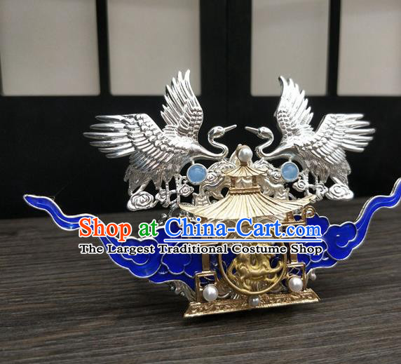 Traditional Chinese Ancient Cloisonne Cloud Crane Hair Crown Hairpins Handmade Hanfu Hair Accessories for Women
