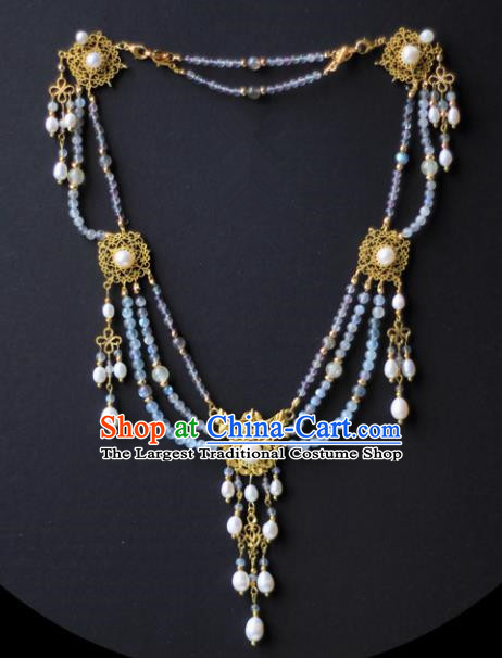 Traditional Chinese Ancient Hanfu Palace Pearls Tassel Necklace Handmade Wedding Jewelry Accessories for Women