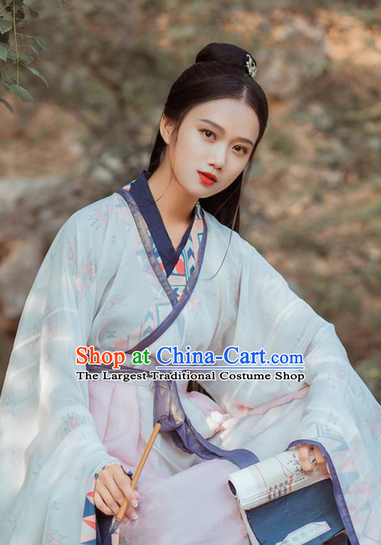 Chinese Jin Dynasty Swordswoman Historical Costume Traditional Ancient Nobility Lady Embroidered Hanfu Dress for Women