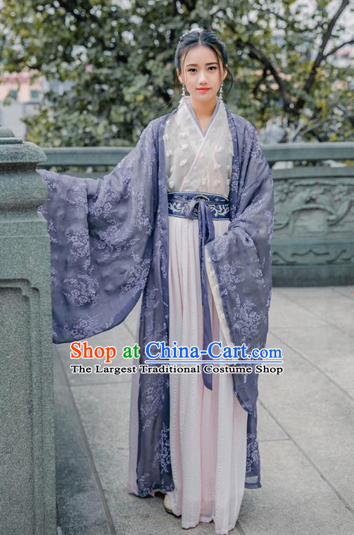 Chinese Jin Dynasty Princess Historical Costume Traditional Ancient Court Lady Embroidered Hanfu Dress for Women