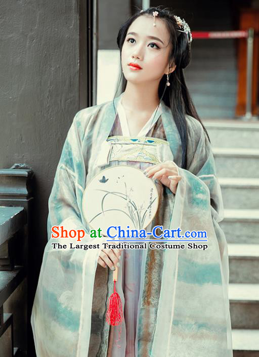 Chinese Tang Dynasty Imperial Consort Historical Costume Traditional Ancient Peri Embroidered Hanfu Dress for Women