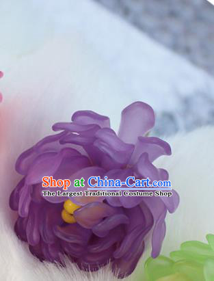 Chinese Ancient Hanfu Purple Chrysanthemum Hair Clip Princess Hairpins Traditional Handmade Hair Accessories for Women
