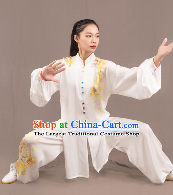 Traditional Chinese Martial Arts Embroidered White Costume Professional Tai Chi Competition Kung Fu Uniform for Women
