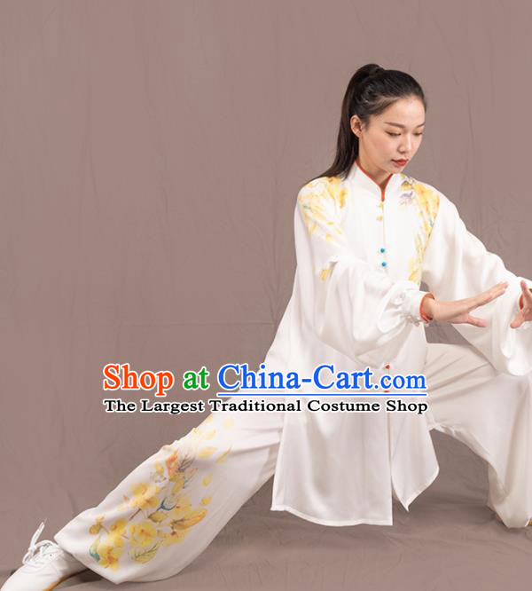 Traditional Chinese Martial Arts Embroidered White Costume Professional Tai Chi Competition Kung Fu Uniform for Women