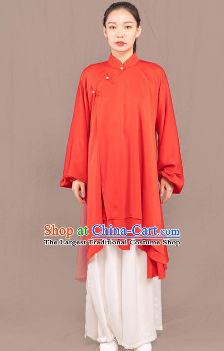 Traditional Chinese Martial Arts Red Costume Professional Tai Chi Competition Kung Fu Uniform for Women