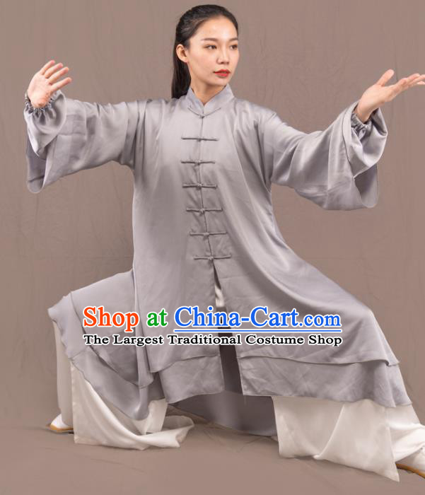 Traditional Chinese Martial Arts Grey Costume Professional Tai Chi Competition Kung Fu Uniform for Women