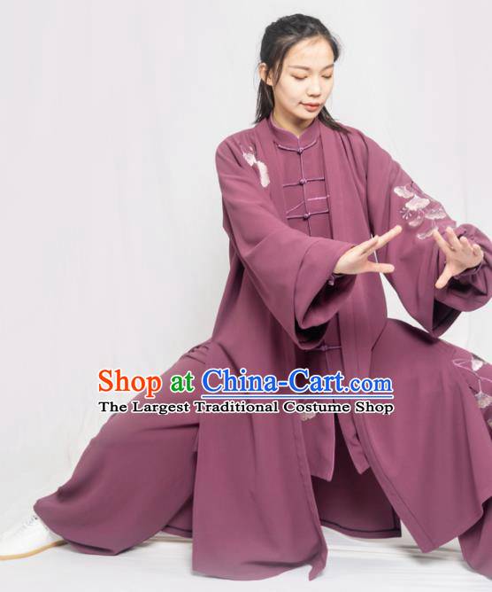 Traditional Chinese Martial Arts Embroidered Ginkgo Purple Costume Professional Tai Chi Competition Kung Fu Uniform for Women