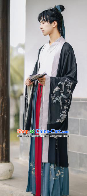 Chinese Traditional Jin Dynasty Scholar Historical Costume Ancient Nobility Childe Embroidered Clothing for Men