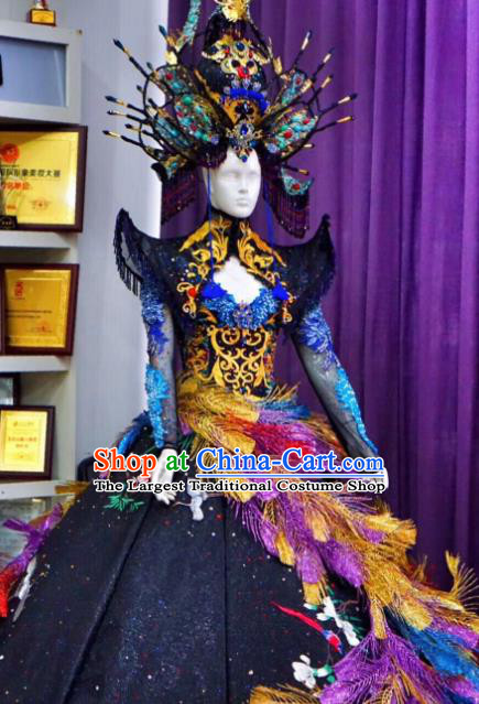 Handmade Halloween Fancy Ball Costume Stage Show Modern Fancywork Cosplay Queen Purple Full Dress for Women