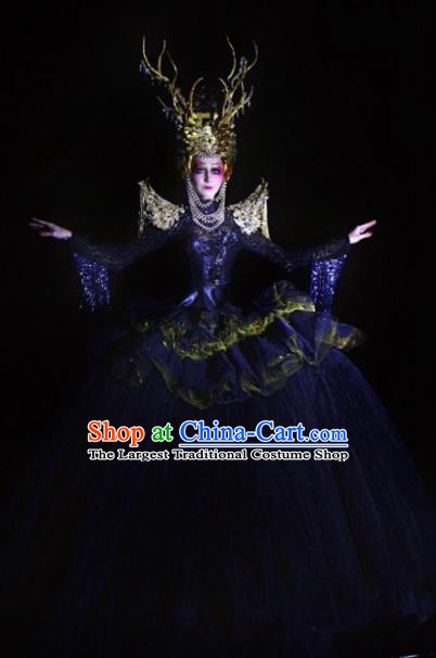 Handmade Modern Fancywork Cosplay Queen Royalblue Full Dress Halloween Stage Show Fancy Ball Costume for Women