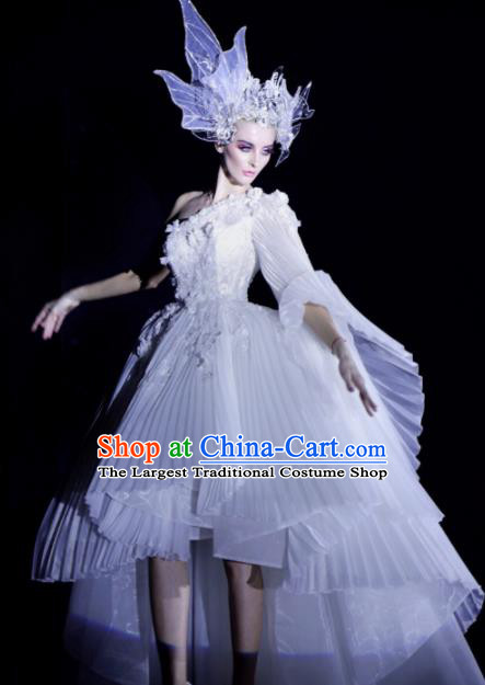 Handmade Modern Fancywork Cosplay White Full Dress Halloween Stage Show Fancy Ball Costume for Women