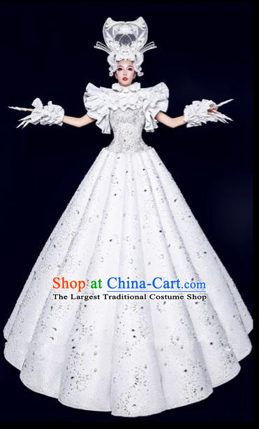 Handmade Modern Fancywork Stage Show White Full Dress Halloween Cosplay Fancy Ball Costume for Women