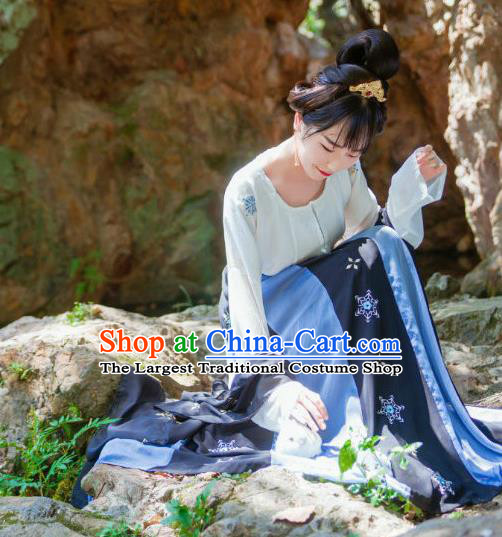 Chinese Traditional Tang Dynasty Las Meninas Historical Costume Ancient Court Maid Embroidered Dress for Women