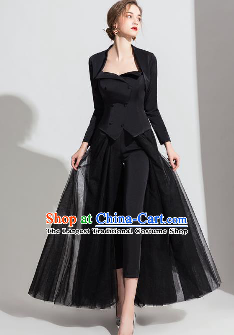 Top Grade Catwalks Black Veil Full Dress Modern Dance Party Compere Costume for Women