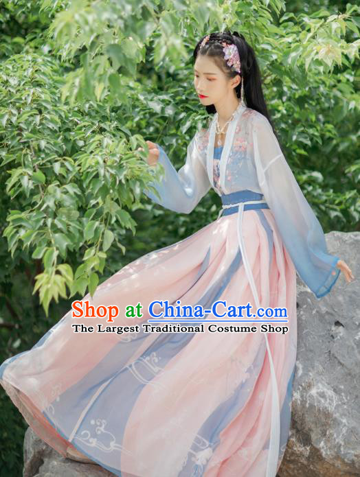Chinese Traditional Ancient Nobility Lady Embroidered Hanfu Dress Tang Dynasty Historical Costume for Women