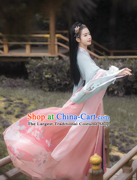 Chinese Traditional Ancient Palace Lady Embroidered Hanfu Dress Jin Dynasty Imperial Concubine Historical Costume for Women