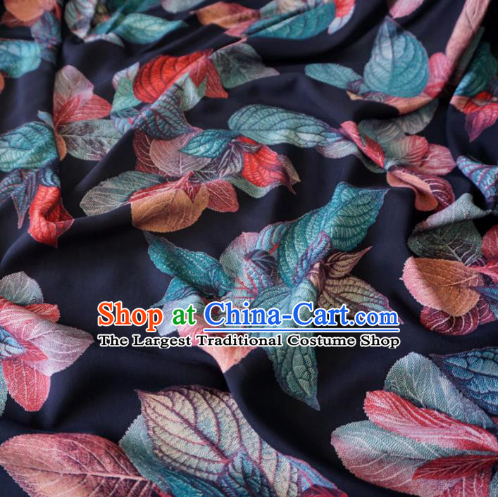 Asian Chinese Traditional Leaf Pattern Navy Watered Gauze Cheongsam Silk Fabric Chinese Fabric Material