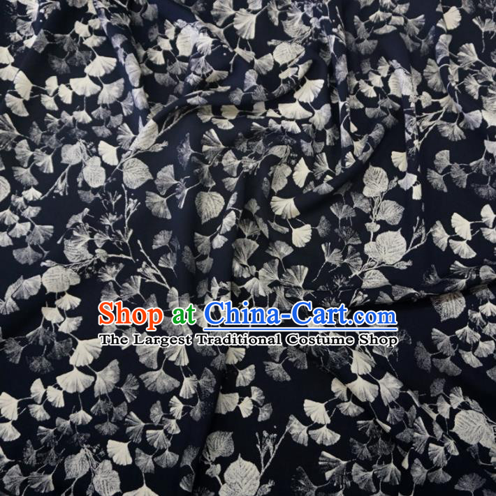 Asian Chinese Traditional Ginkgo Leaf Pattern Design Black Watered Gauze Cheongsam Silk Fabric Chinese Fabric Material