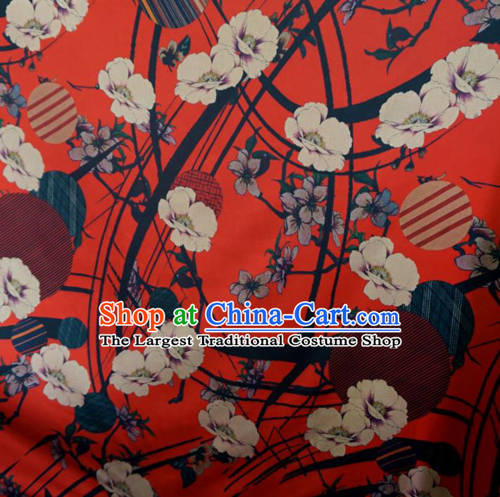 Asian Chinese Traditional Plum Blossom Pattern Design Orange Watered Gauze Cheongsam Silk Fabric Chinese Fabric Material