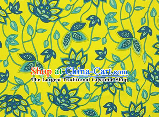 Asian Chinese Traditional Palace Twine Lotus Pattern Yellow Brocade Cheongsam Silk Fabric Chinese Satin Fabric Material