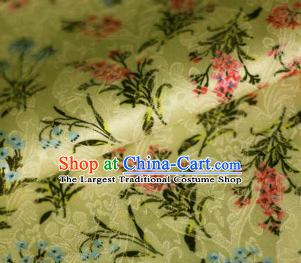 Asian Chinese Classical Orchid Pattern Yellow Brocade Cheongsam Silk Fabric Chinese Traditional Satin Fabric Material