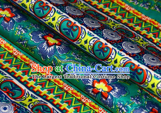 Asian Chinese Traditional Classical Flowers Pattern Green Brocade Cheongsam Silk Fabric Chinese Satin Fabric Material