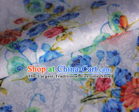 Asian Chinese Classical Daisy Pattern White Brocade Cheongsam Silk Fabric Chinese Traditional Satin Fabric Material
