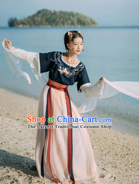 Chinese Ancient Palace Dancer Embroidered Hanfu Dress Traditional Tang Dynasty Court Maid Historical Costume for Women
