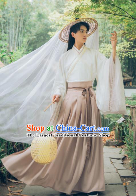 Chinese Ancient Swordsman Hanfu Clothing Traditional Jin Dynasty Scholar Historical Costume for Men