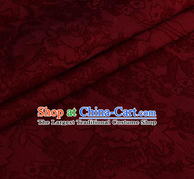 Purplish Red Brocade Chinese Classical Peony Pattern Design Satin Cheongsam Silk Fabric Chinese Traditional Satin Fabric Material