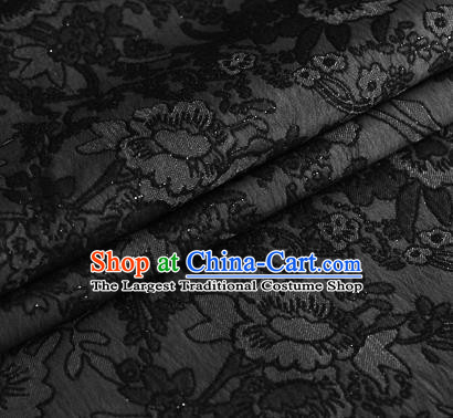Black Brocade Chinese Classical Peony Pattern Design Satin Cheongsam Silk Fabric Chinese Traditional Satin Fabric Material