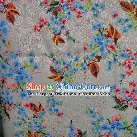 Chinese Classical Blue Flowers Pattern Design Brocade Satin Cheongsam Silk Fabric Chinese Traditional Satin Fabric Material