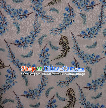 Chinese Classical Wisteria Pattern Design White Brocade Satin Cheongsam Silk Fabric Chinese Traditional Satin Fabric Material