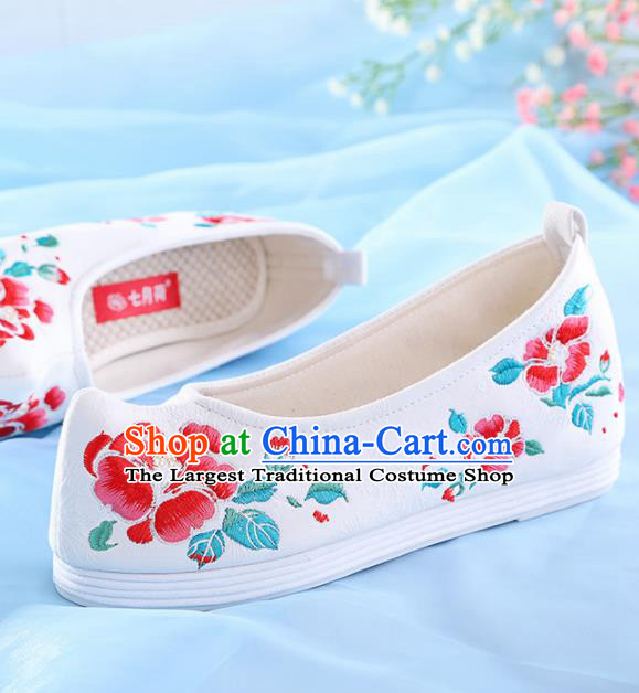 Chinese Traditional Hanfu Shoes Embroidered Red Peony Shoes Handmade Ancient Princess Shoes for Women
