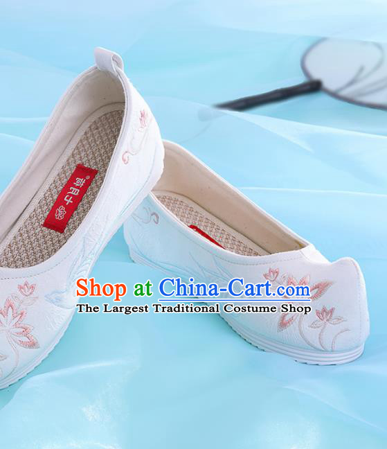 Chinese Traditional Hanfu Shoes Embroidered Pink Lotus Shoes Handmade Ancient Princess Shoes for Women