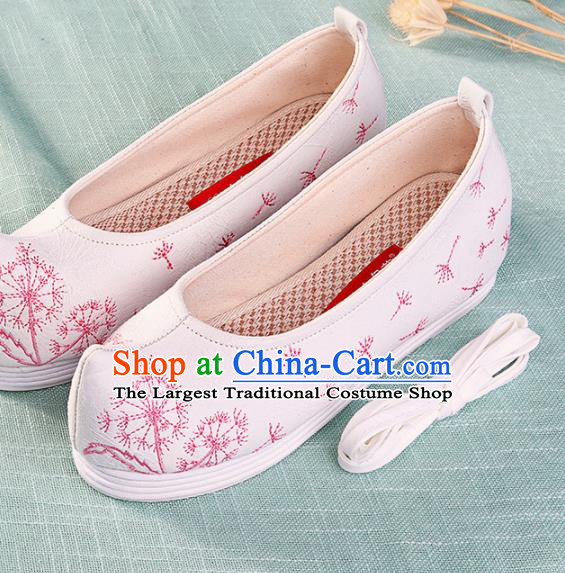 Chinese Traditional Hanfu Cloth Shoes Embroidered Dandelion White Shoes Handmade Ancient Princess Shoes for Women