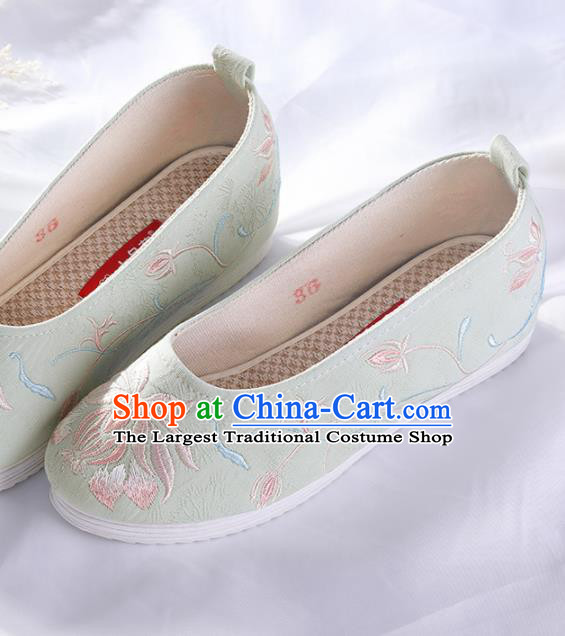 Chinese Traditional Embroidered Orchid Green Shoes Hanfu Cloth Shoes Handmade Ancient Princess Shoes for Women