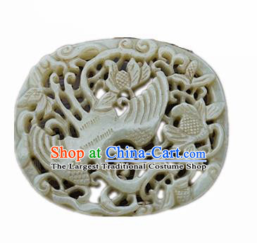 Handmade Chinese Carving Crane Jade Pendant Traditional Jade Craft Jewelry Accessories