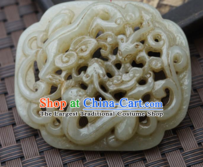 Handmade Chinese Jade Carving Double Dragons Pendant Traditional Jade Craft Jewelry Accessories