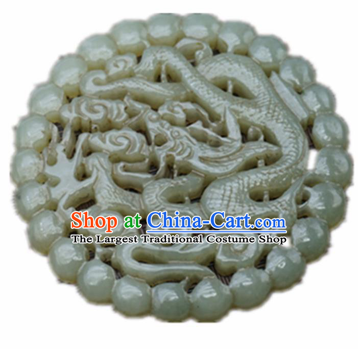 Handmade Chinese Jade Carving Dragons Round Pendant Traditional Jade Craft Jewelry Accessories