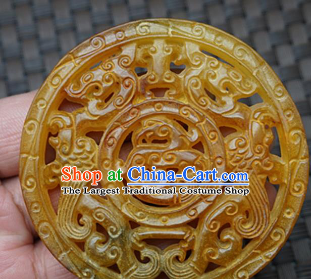 Handmade Chinese Yellow Jade Carving Pendant Traditional Jade Craft Jewelry Accessories
