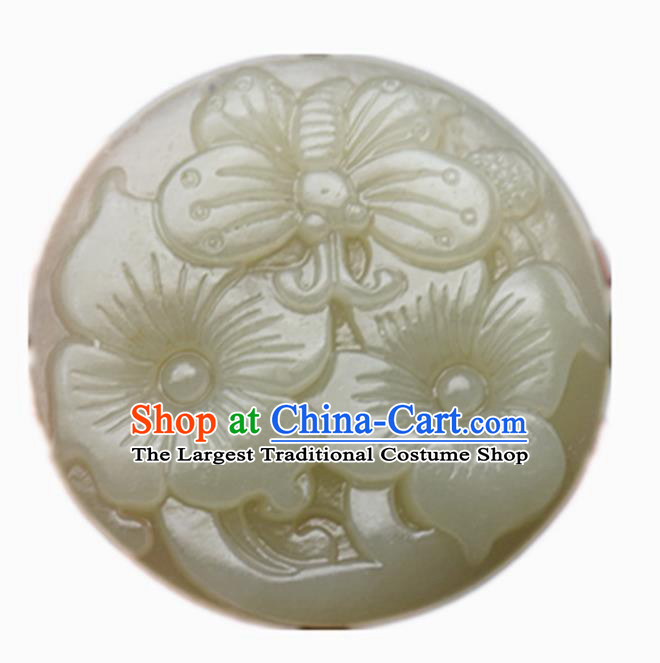 Handmade Chinese Jade Carving Butterfly Flowers Pendant Traditional Jade Craft Jewelry Accessories