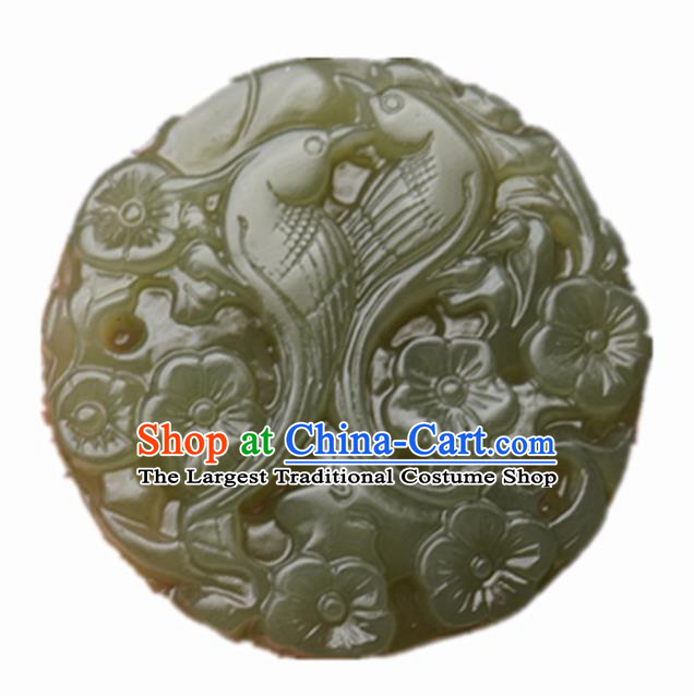 Handmade Chinese Jade Magpie Plum Blossom Pendant Traditional Jade Craft Jewelry Accessories