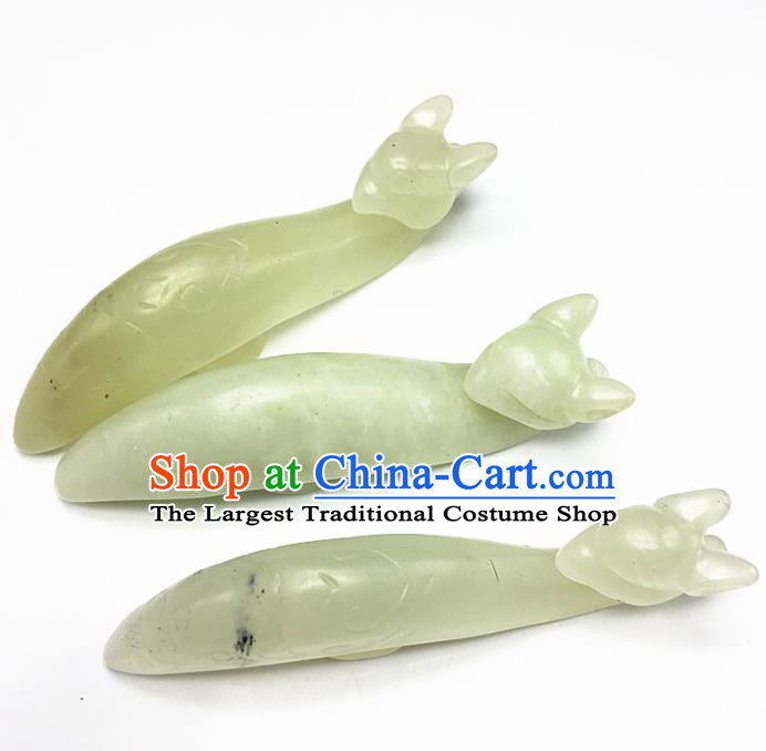 Chinese Handmade Jade Craft Carving Dragon Head Jade Belt Hook Accessories Jade Jewelry Decoration