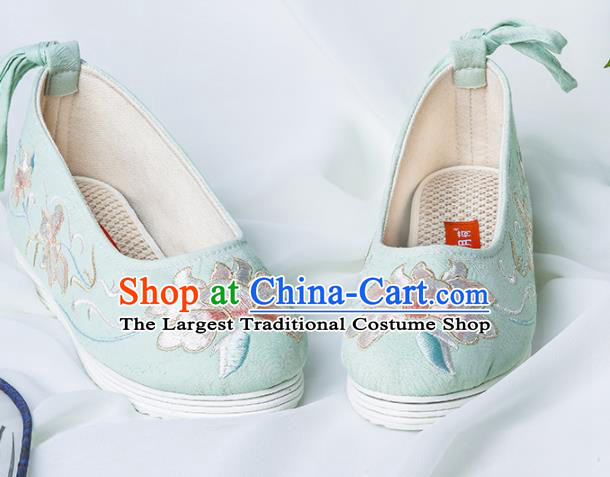 Chinese Traditional Green Embroidered Shoes Hanfu Cloth Shoes Handmade Ancient Princess Shoes for Women