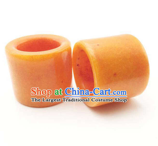 Chinese Handmade Ancient Yellow Jade Rings Traditional Jade Thimble Jewelry Accessories for Women for Men