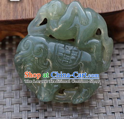 Chinese Handmade Jewelry Accessories Carving Elephant Green Jade Pendant Ancient Traditional Jade Craft Decoration