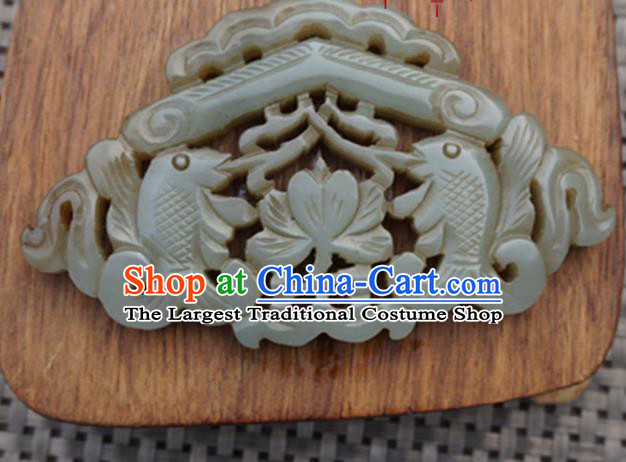 Chinese Handmade Jewelry Accessories Carving Double Fishes Jade Pendant Ancient Traditional Jade Craft Decoration