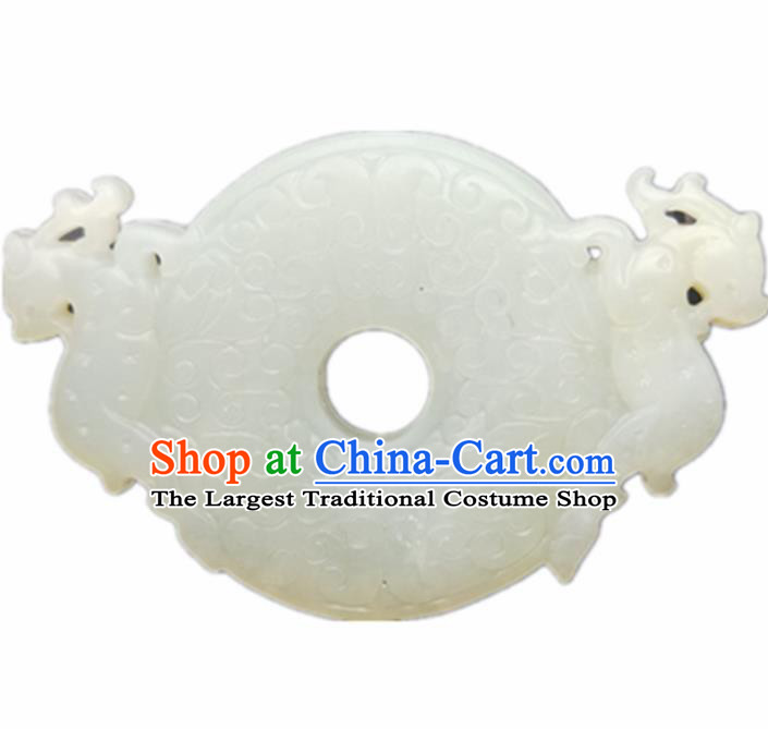Chinese Handmade Jewelry Accessories Carving Dragons White Jade Pendant Ancient Traditional Jade Craft Decoration