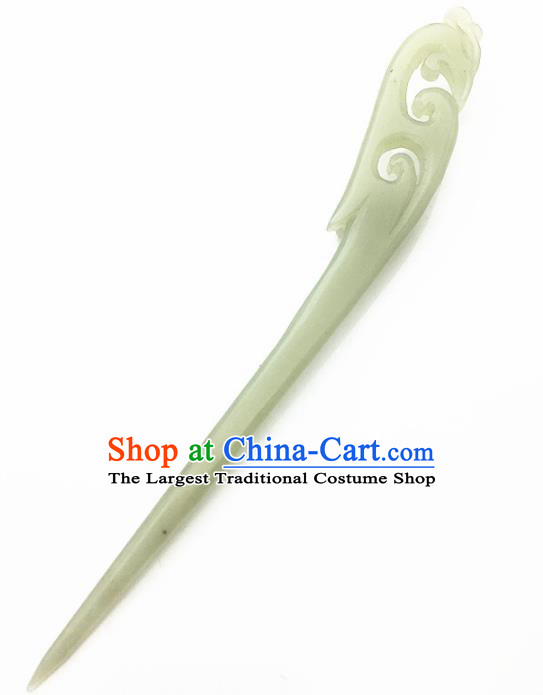 Chinese Handmade Jade Carving Phoenix Hair Clip Ancient Jade Hairpins Hair Accessories for Women for Men